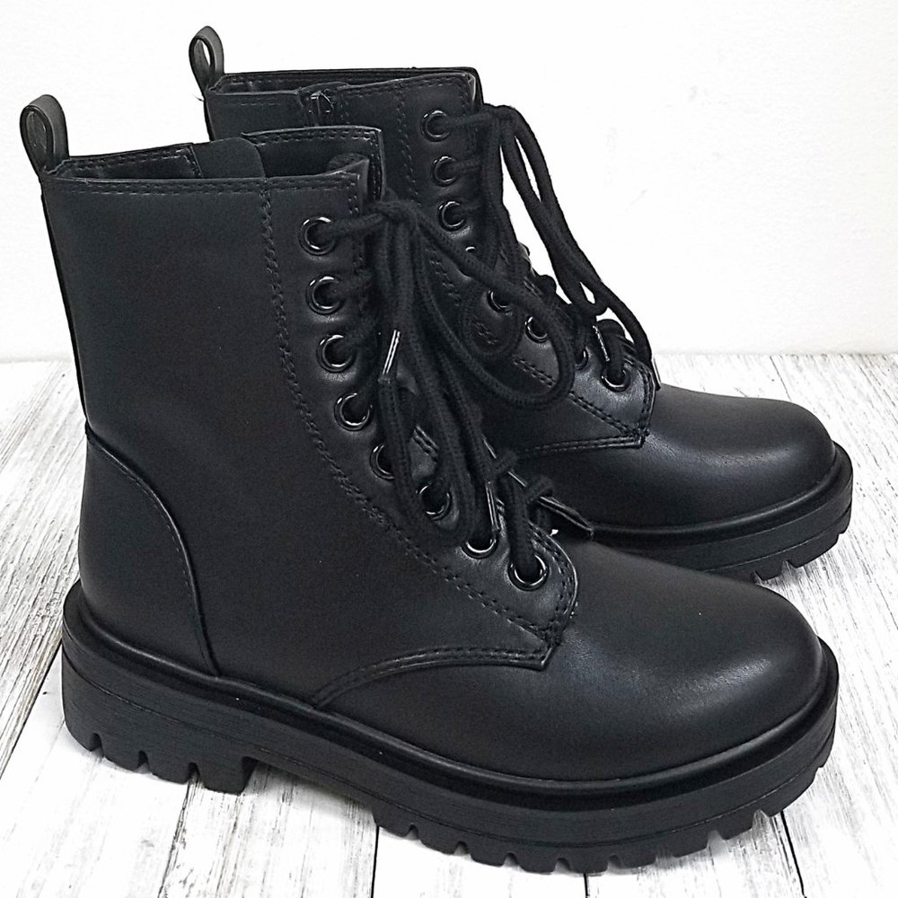 New Black Combat Lace Up Lug Boots Ankle Booties